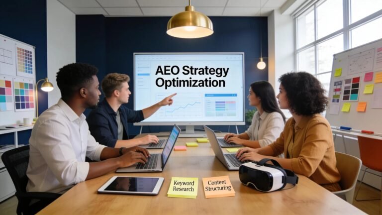 Team strategizing AEO techniques to enhance visibility in AI-driven environments