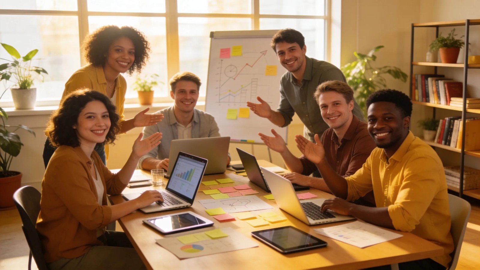 Team collaboration in a small business setting, focused on innovation and digital transformation